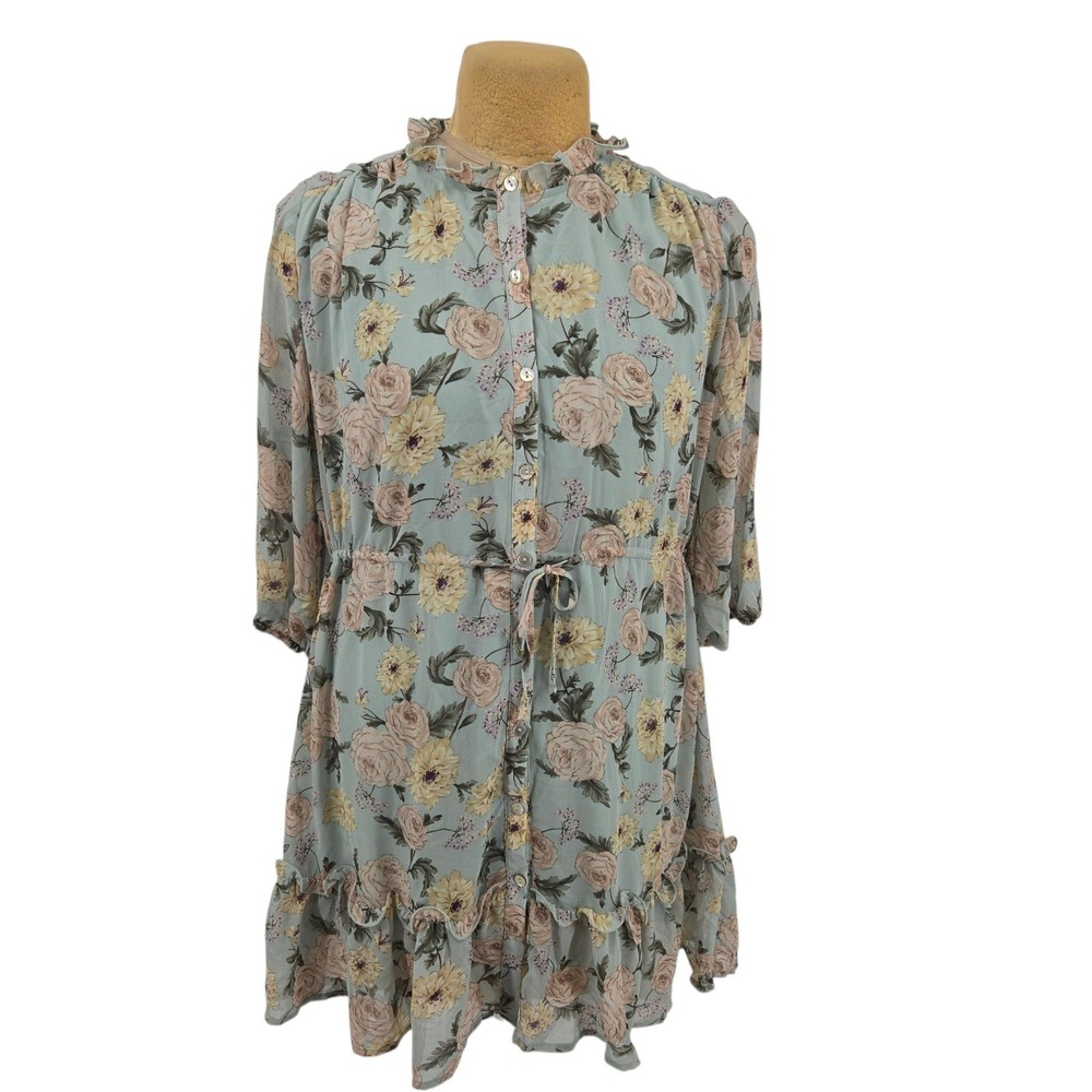 Jodifl Floral Ruffle Mini Dress Women Large Blue Boho Cottagecore